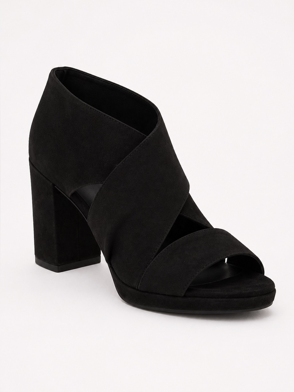 Eileen Fisher Marla‎ Nubuck Block Heel Sandals Black Minimalist Size 5 NWT